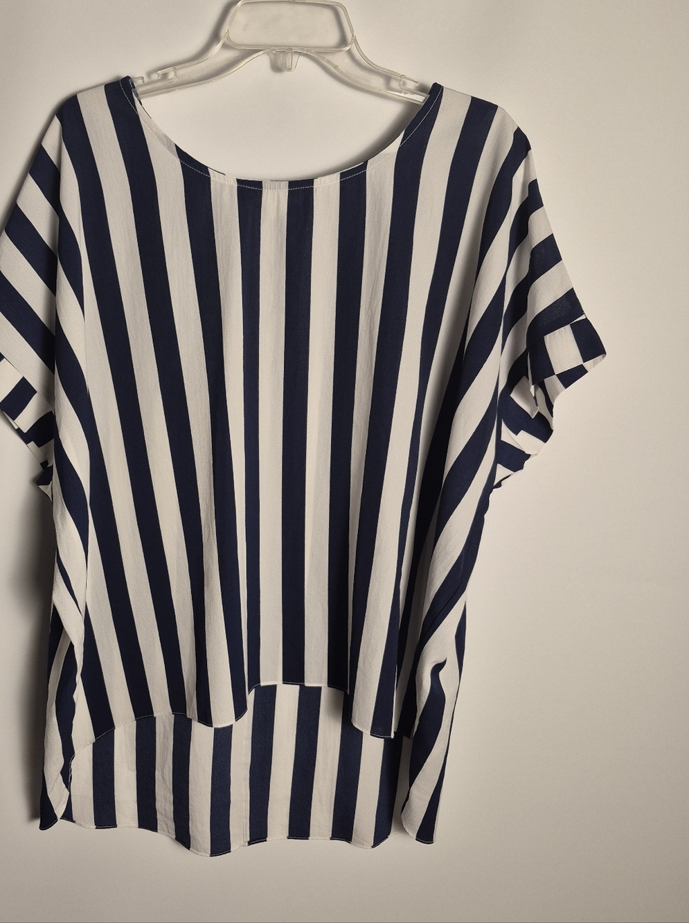 Umgee USA Women’s L Blue White Striped Layered Blouse Short Sleeve Top